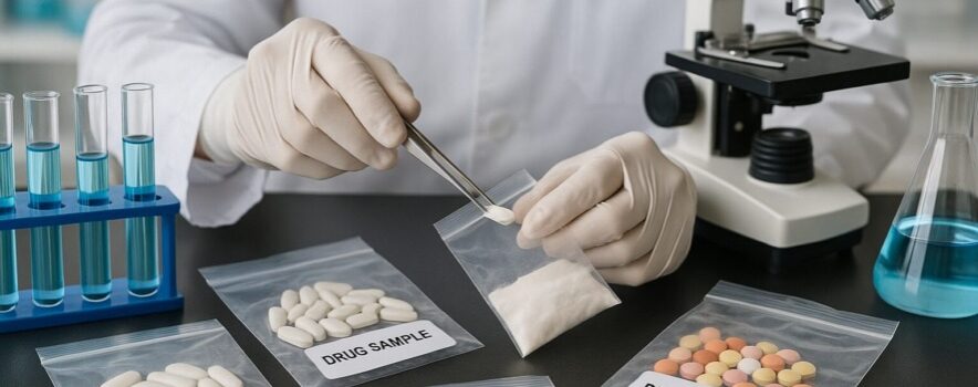 Lab worker analyzing drug samples