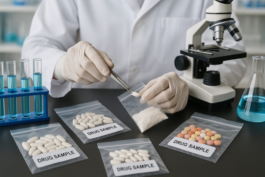 Lab worker analyzing drug samples