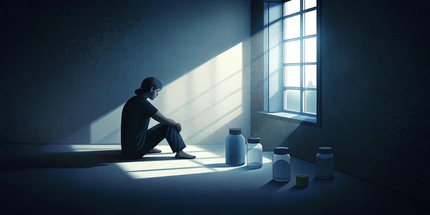 Lonely girl in a dark room wondering “do i need rehab?”. By Wellbrook Recovery