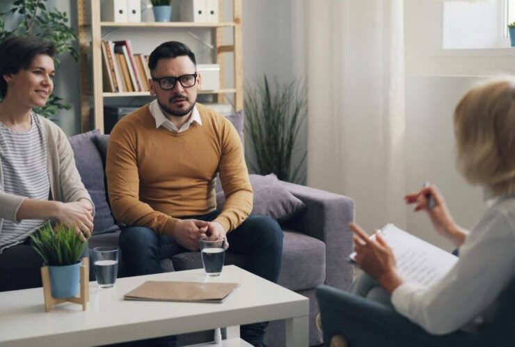 Couple attending family therapy for addiction recovery with a counselor from WellBrook Recovery