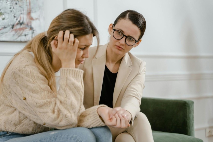 A woman receiving ongoing therapy and emotional support during meth detox recovery.