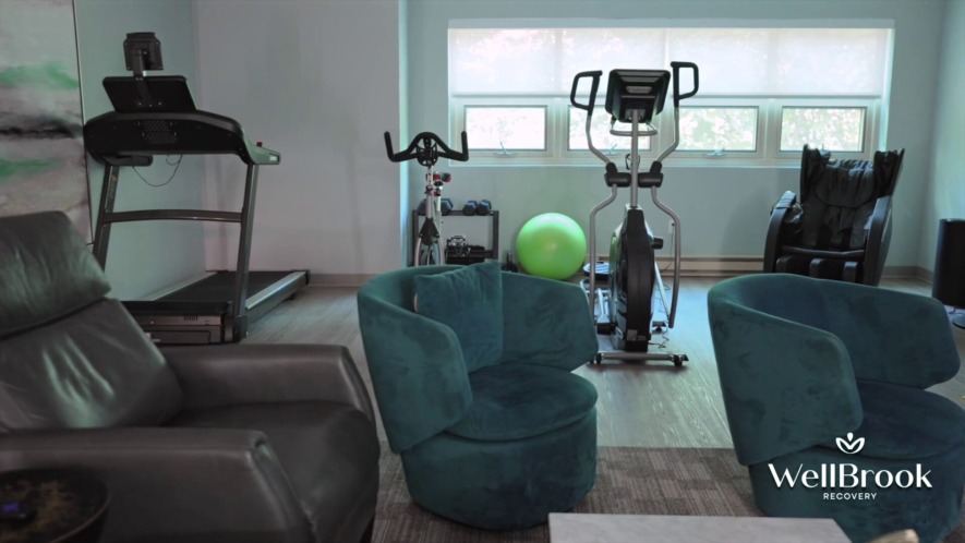 Gym corner at WellBrook Recovery. Regular exercise and a healthy routine are important in life after recovery.