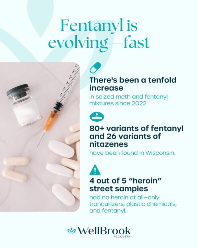 Fentanyl isn’t just deadly—it’s unpredictable.
With new synthetic variants like nitazenes appearing in Wisconsin, overdose risks are rising even for those who think they’re using something else.
Our clinical team at WellBrook helps clients detox safely and rebuild their health while addressing the underlying causes of addiction—because recovery is about more than survival, it’s about stability.

Our admissions team would love to walk you through the first step. Call (866) 511-8581 or visit wellbrookrecovery.com

#FentanylCrisis #AddictionTreatment #WisconsinRecovery #WellBrookRecovery #HarmReduction #SubstanceUseAwareness #PublicHealth #RecoverySupport