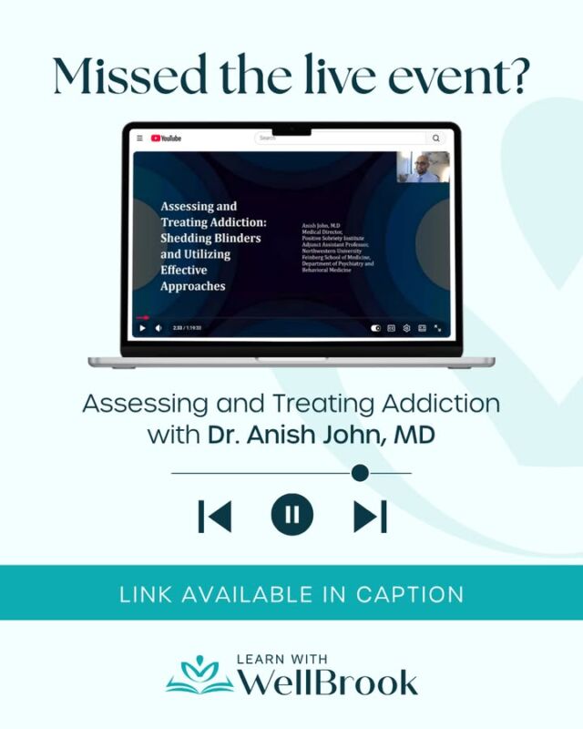 Missed our recent CE presentation with Dr. Anish John, MD or want to revisit the conversation?

The recording of Assessing and Treating Addiction: Shedding Blinders and Utilizing Effective Approaches is now live on our site.

In this presentation, Dr. John explores key questions around addiction, reward pathways, treatment planning, and long-term recovery support, offering valuable insight for professionals working with substance use and co-occurring mental health conditions.

If you were not able to join us live, this is a great opportunity to catch the session and learn from an important discussion on effective addiction treatment.

Watch the recording here: https://www.youtube.com/watch?v=vwJKIVEdwus

#WellBrookRecovery #ContinuingEducation #AddictionTreatment #BehavioralHealth #MentalHealthProfessionals #SubstanceUseDisorder #AddictionMedicine #RecoverySupport #ClinicalEducation #WatchNow